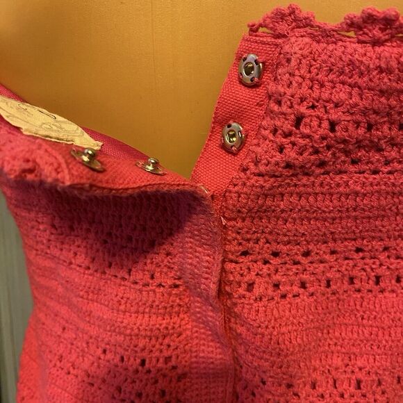 Vintage GUESS Tank Sundress Sz M Knit Crochet Pink Cottagecore Barbiecore Strap - Picture 10 of 11
